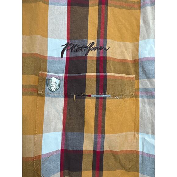 Phat Farm Mens Gold Yellow Brown Plaid Long Sleeve Button Up Shirt XXXL 3XL - Picture 2 of 4